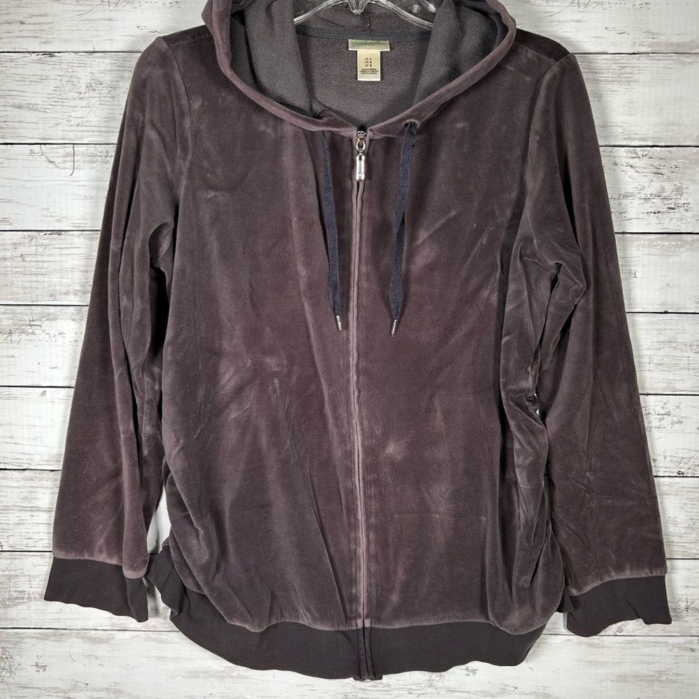 Motherhood Maternity Velour Gray Velour Zip Front Hoodie L